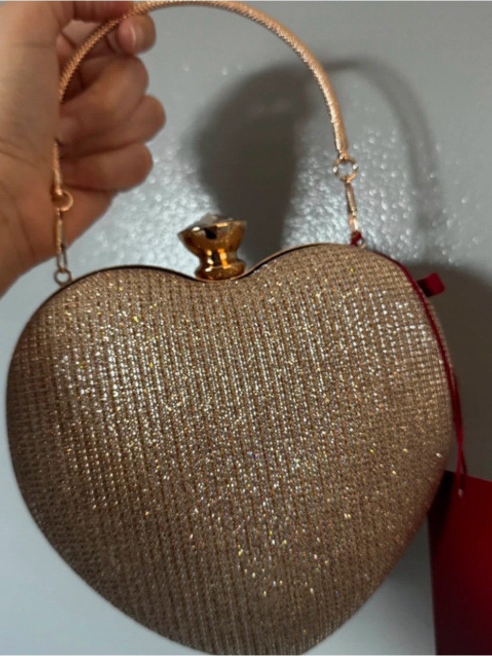 FOXER Shimmering Gold Heart Wristlet Clutch